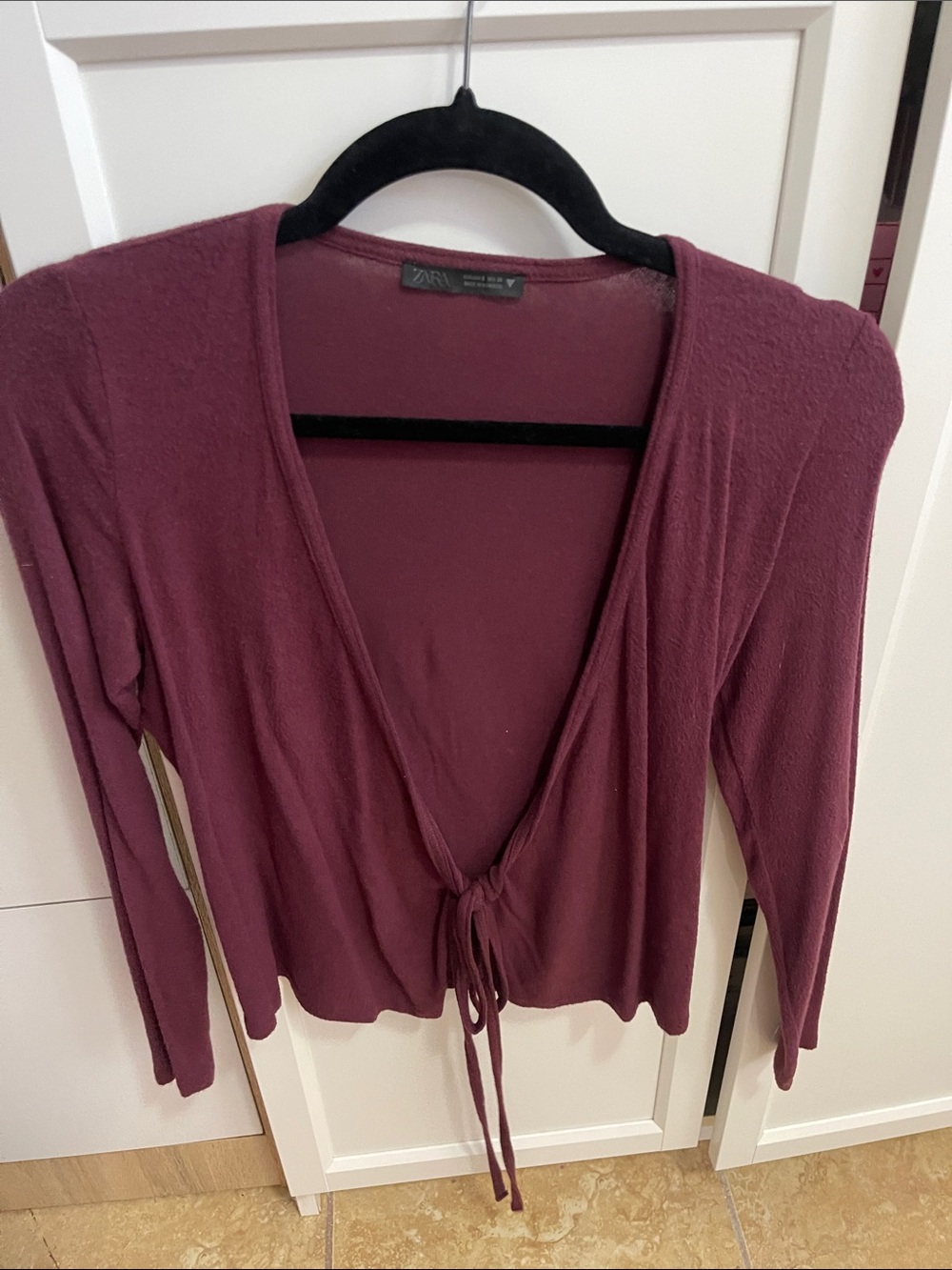 Zara Plum V-Neck swap around Tie-Front Sweater
